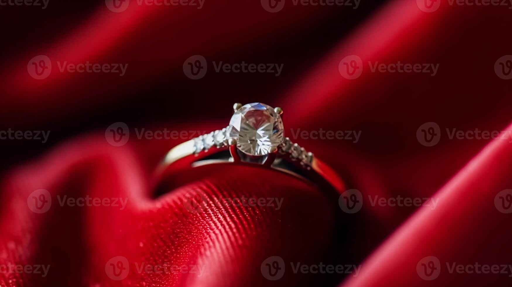 AI generated Jewellery, proposal and holiday gift, diamond engagement ring as symbol of love, romance and commitment photo