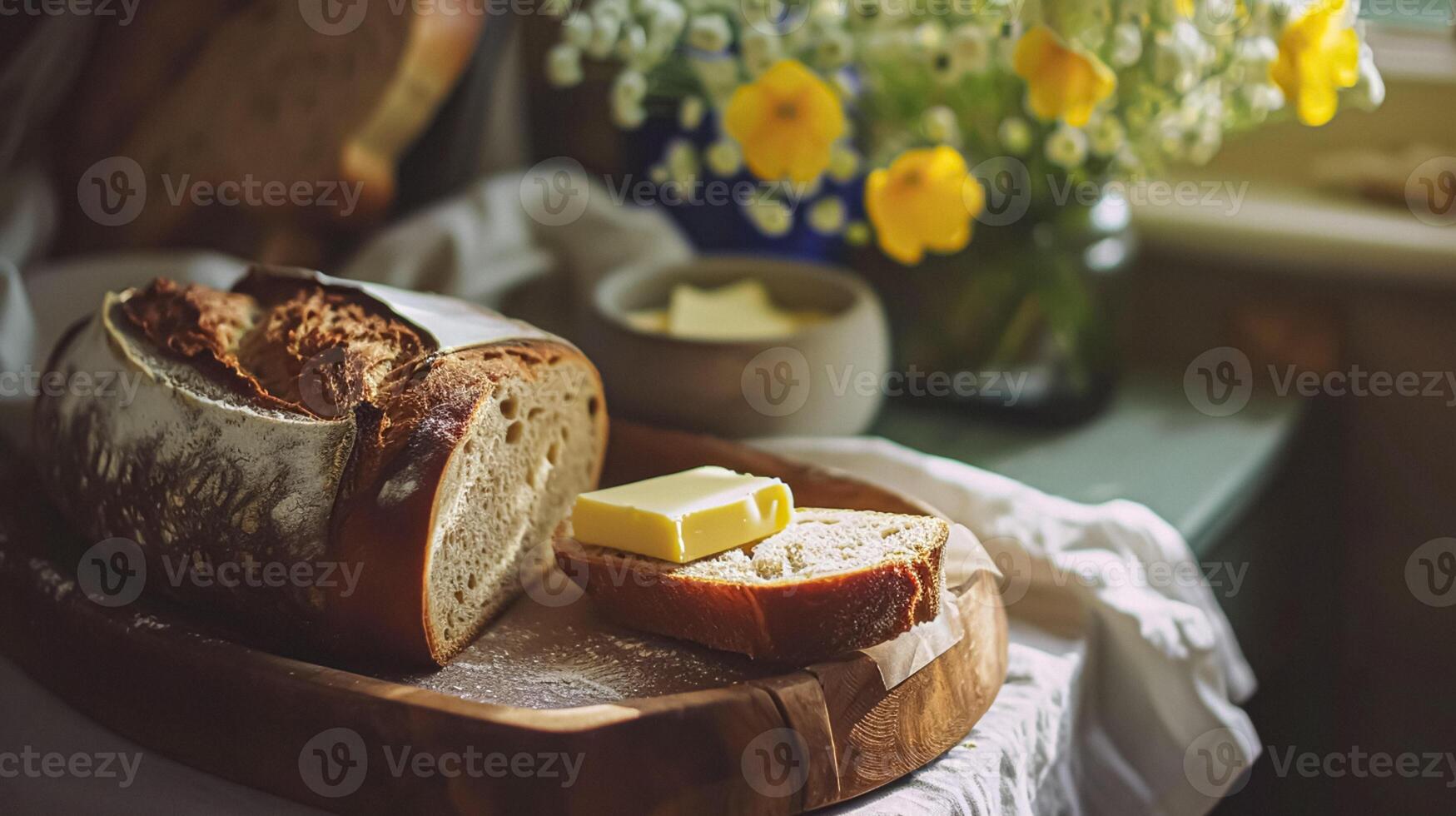 AI generated Bread and butter, homemade baking and traditional food, country life photo