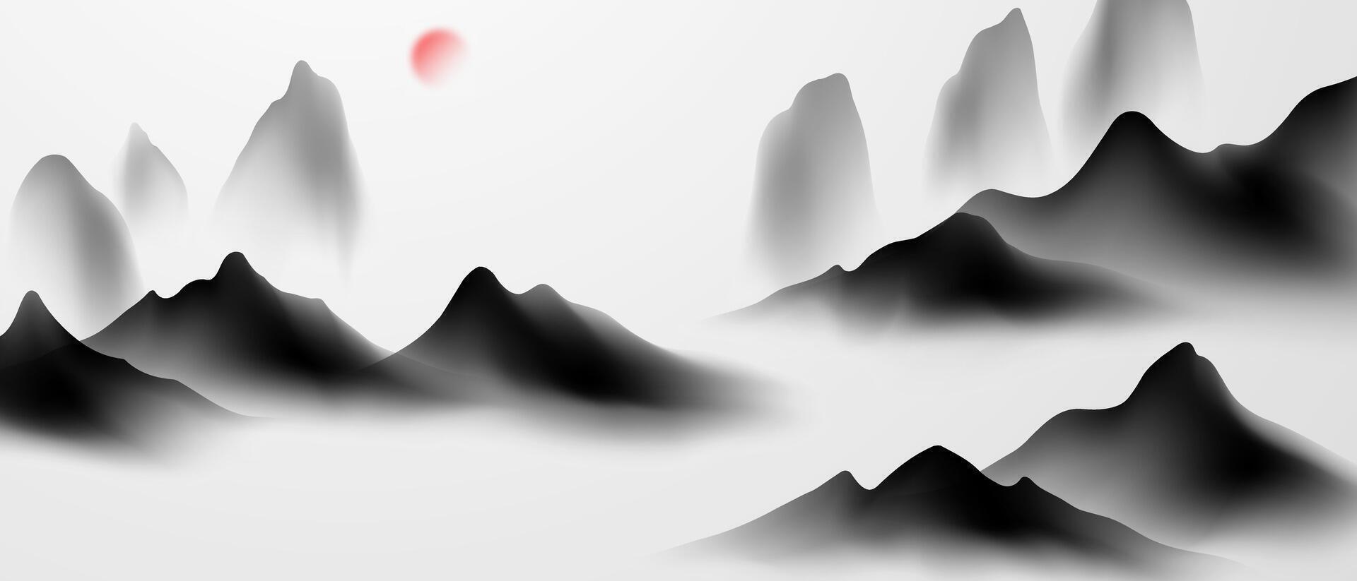 Modern design vector illustration of beautiful Chinese ink landscape painting.
