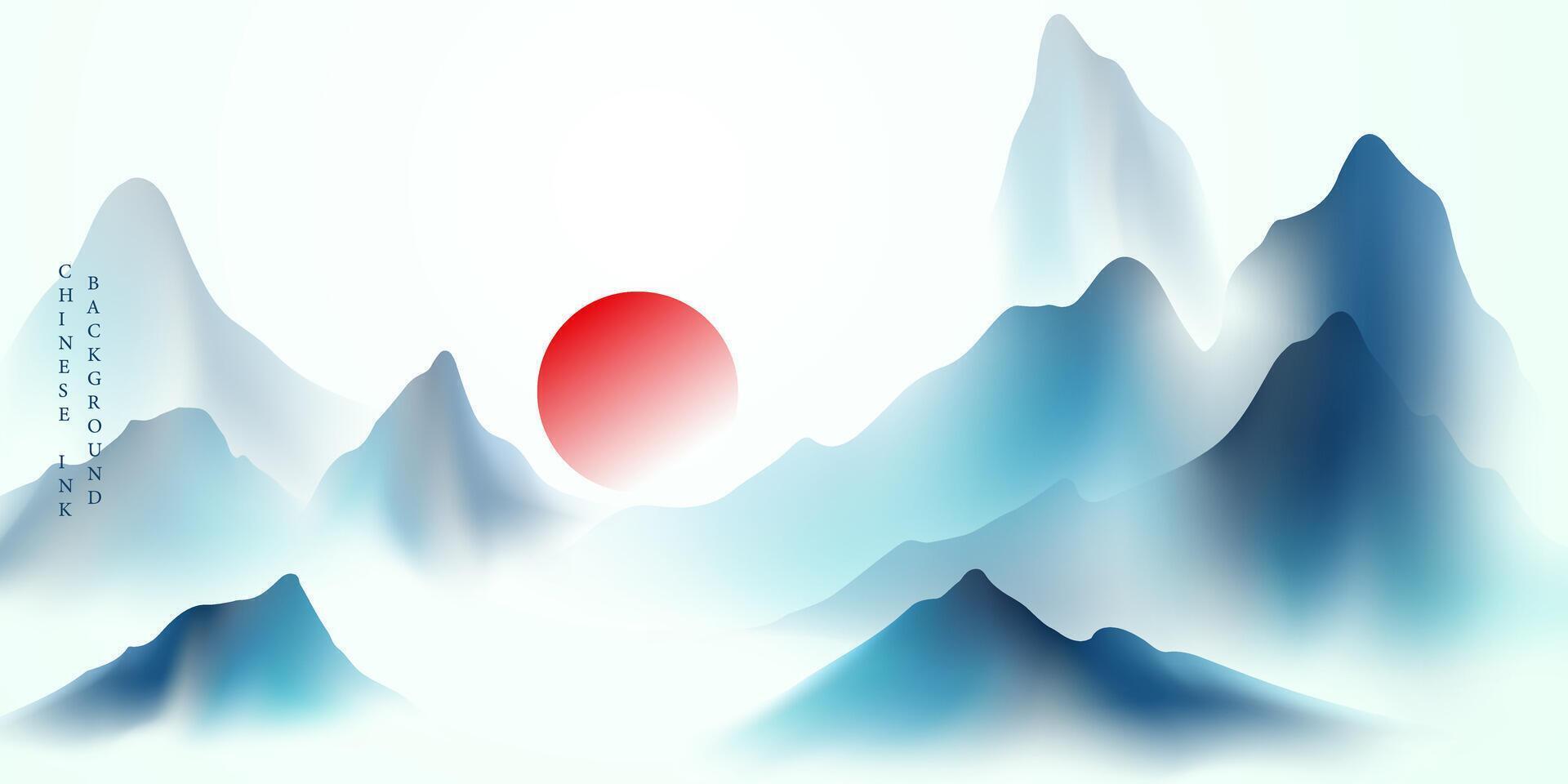 Modern design vector illustration of beautiful Chinese ink landscape painting.