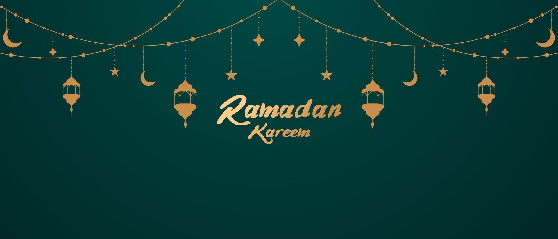 Ramadan Kareem Islamic festival greeting with beautiful lanterns decorated design vector illustration