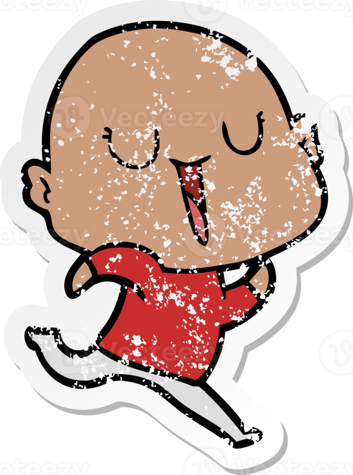 distressed sticker of a happy cartoon bald man png