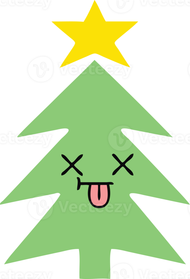 flat color retro cartoon of a christmas tree png