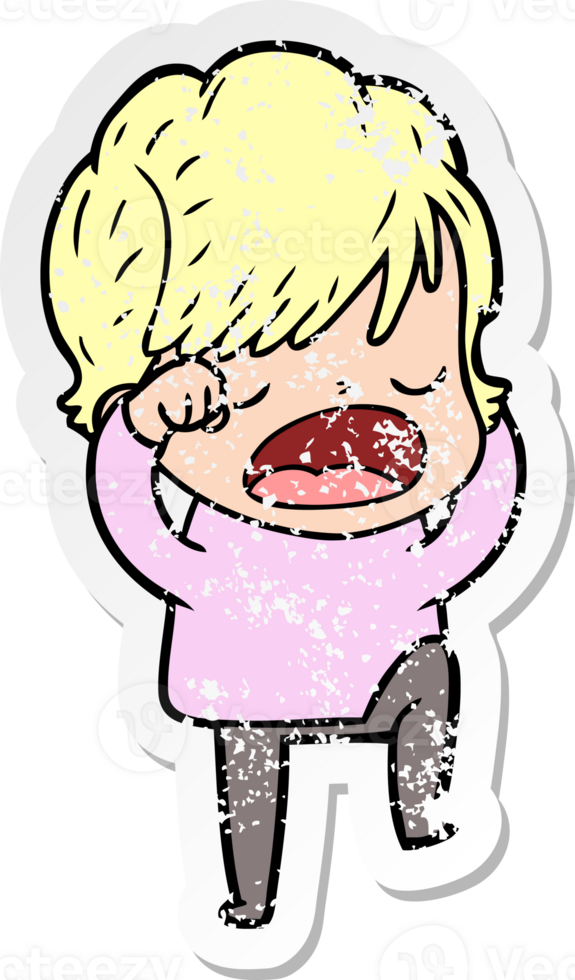 distressed sticker of a cartoon woman talking png