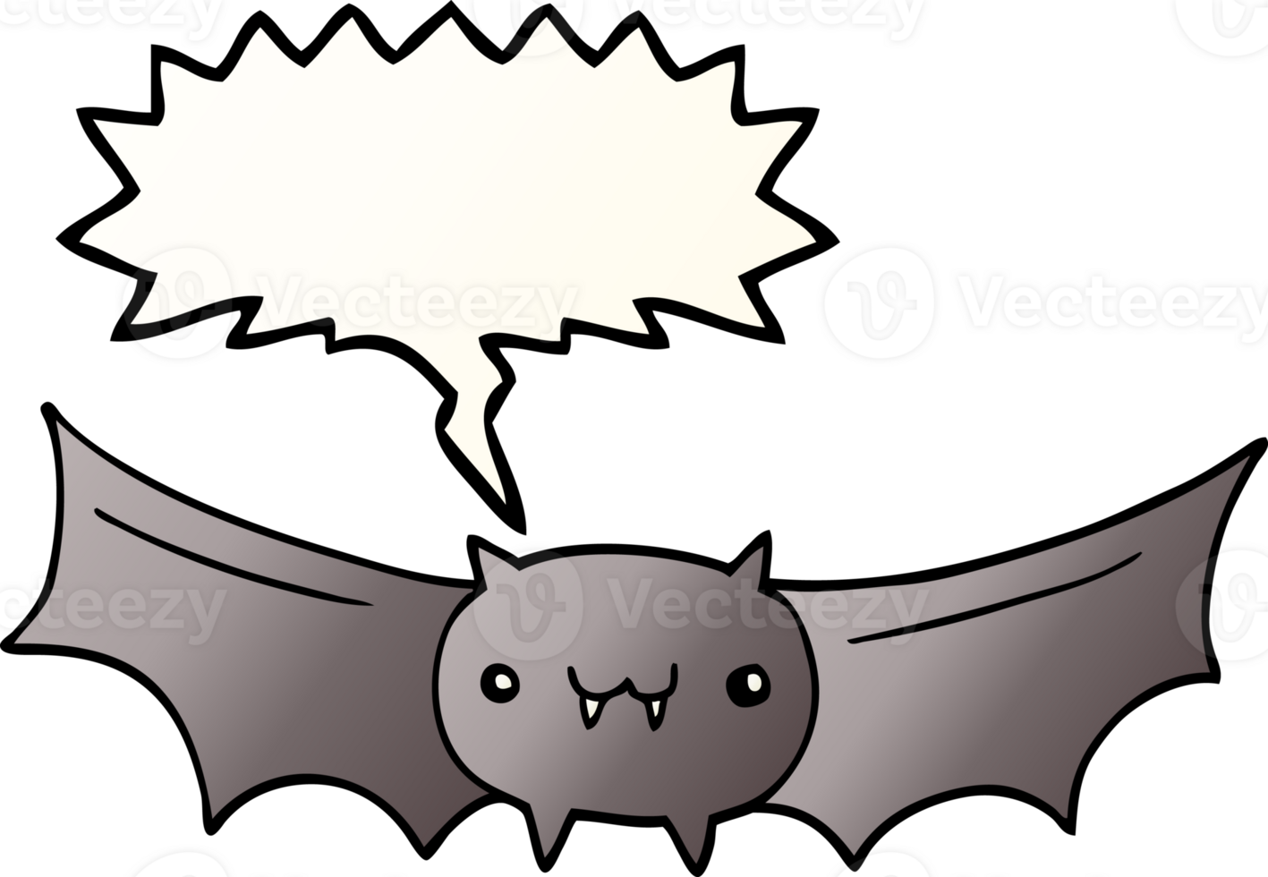 cartoon vampire bat with speech bubble in smooth gradient style png