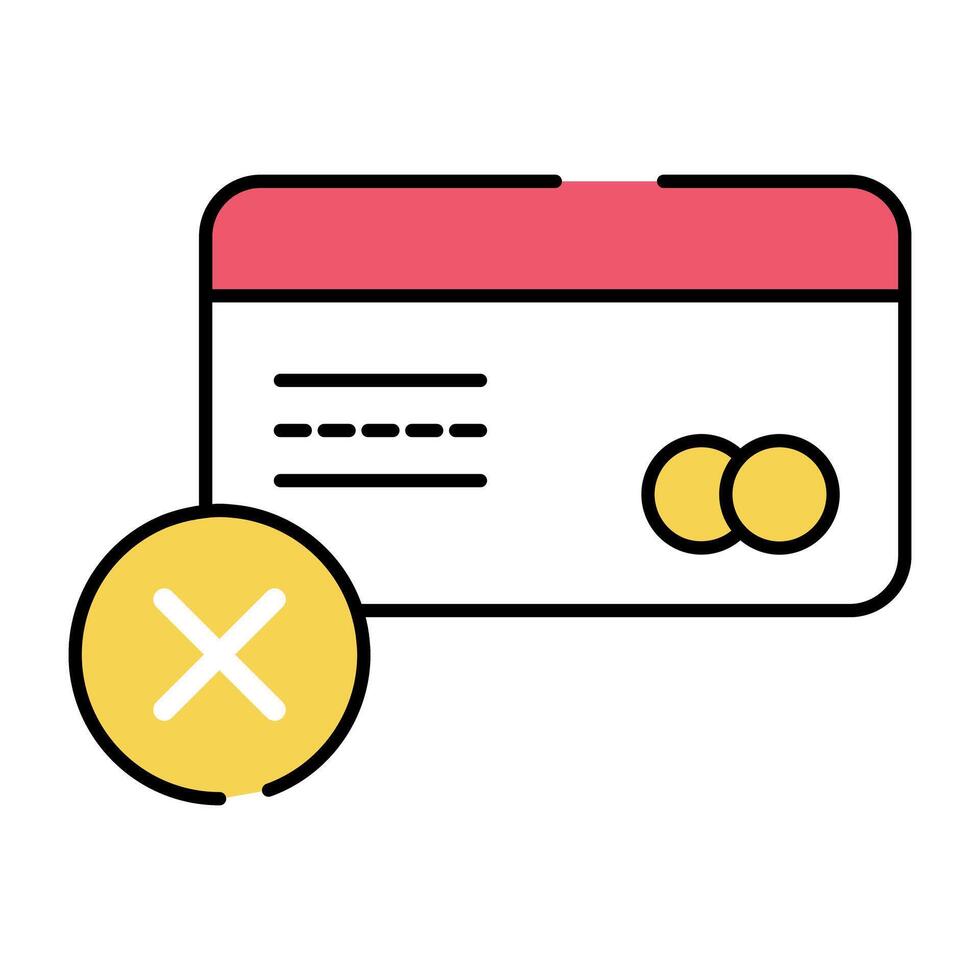 Bank card with cross mark, flat design of card not accepted vector
