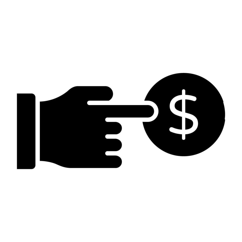 Hand on dollar coin depicting pay per click icon vector