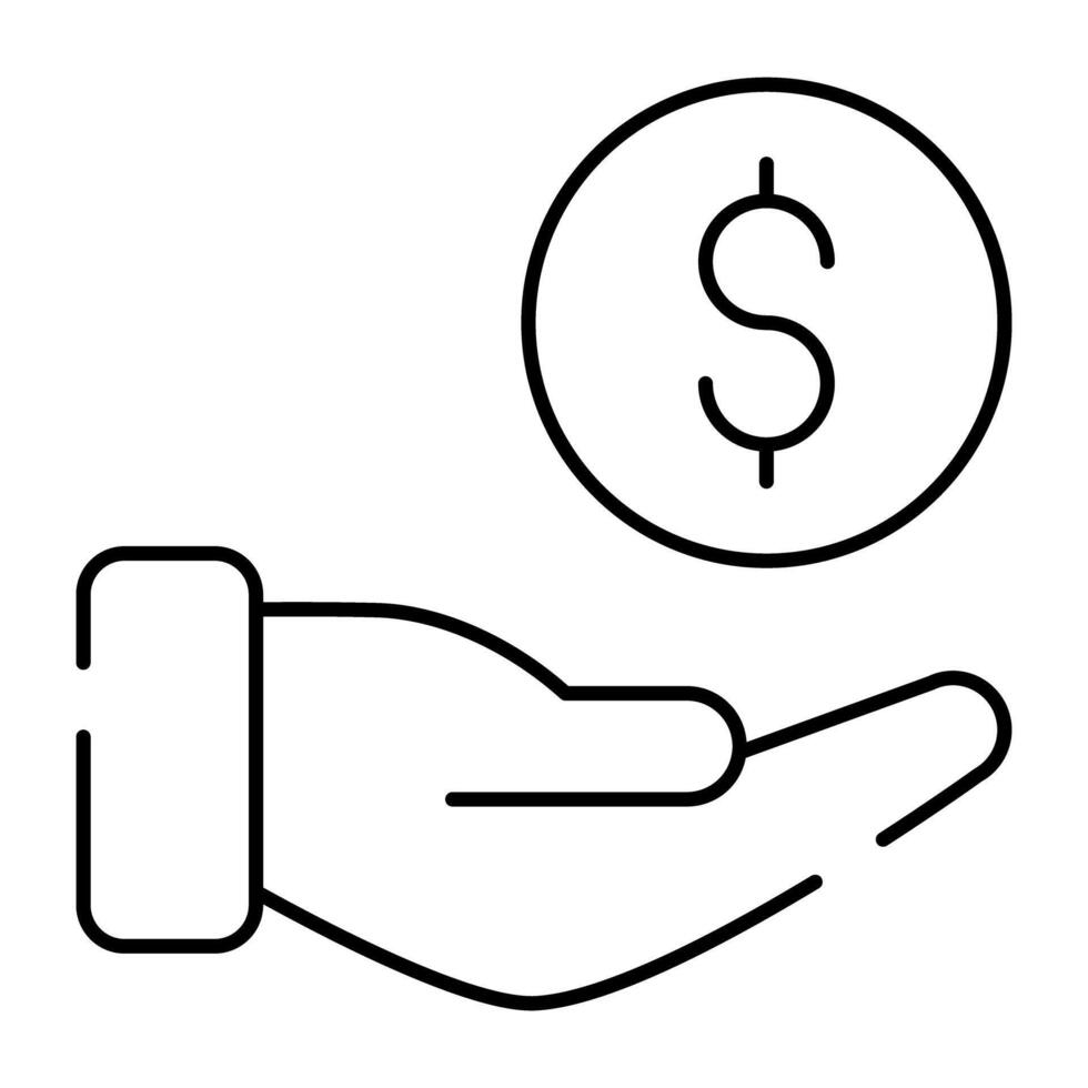 Dollar coin on hand showing concept of donation vector