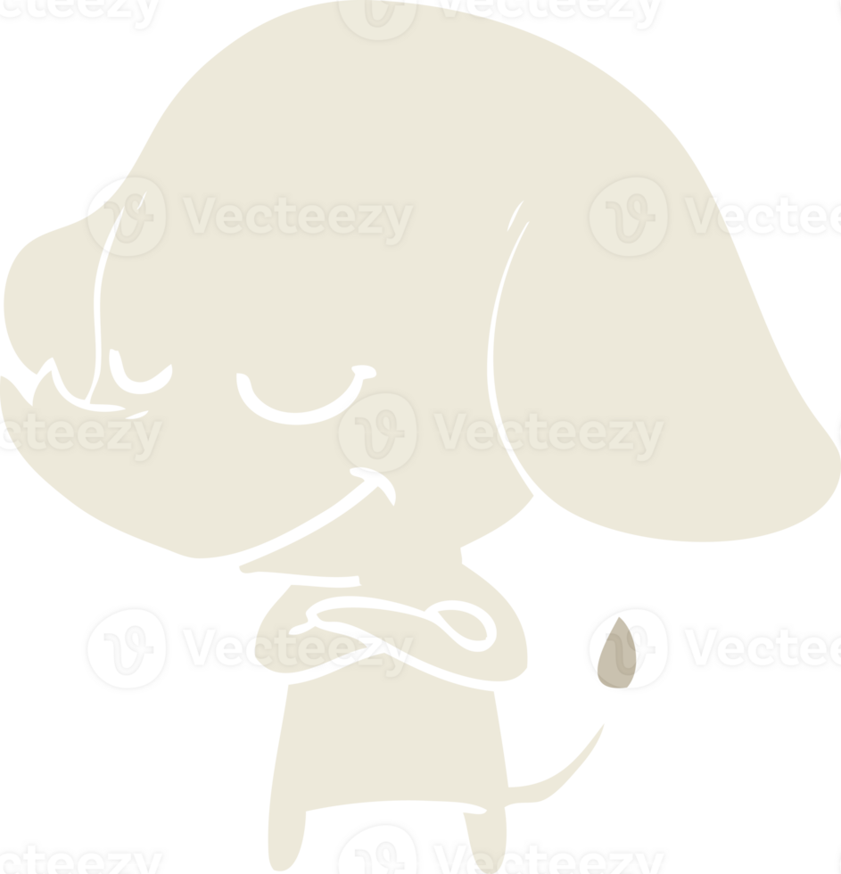 flat color style cartoon smiling elephant with crossed arms png