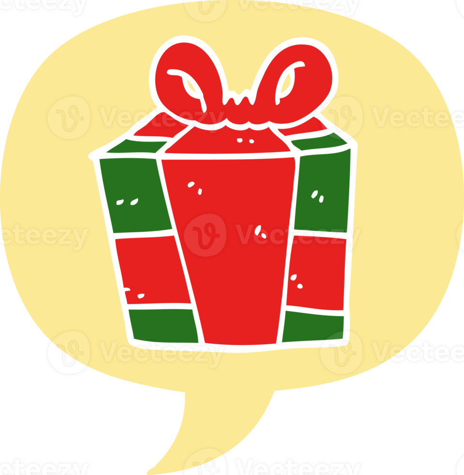 cartoon present with speech bubble in retro style png