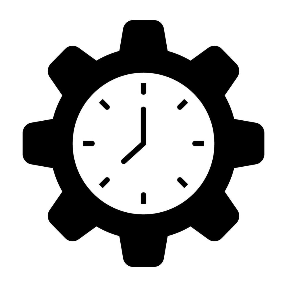 Clock inside gear, icon of time management vector