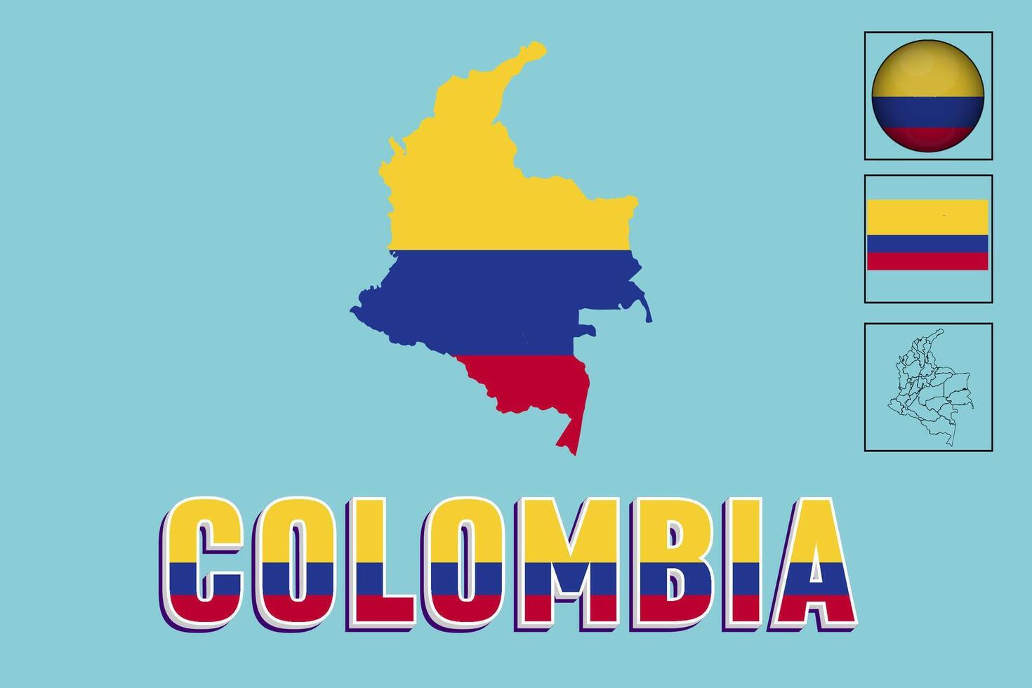 Colombia map and Colombia flag vector drawing