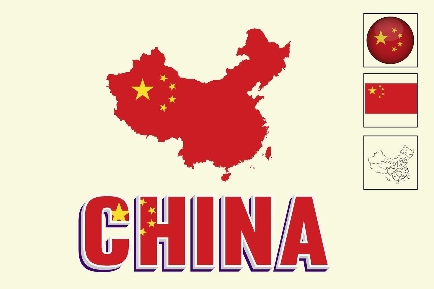 China map and China flag vector drawing