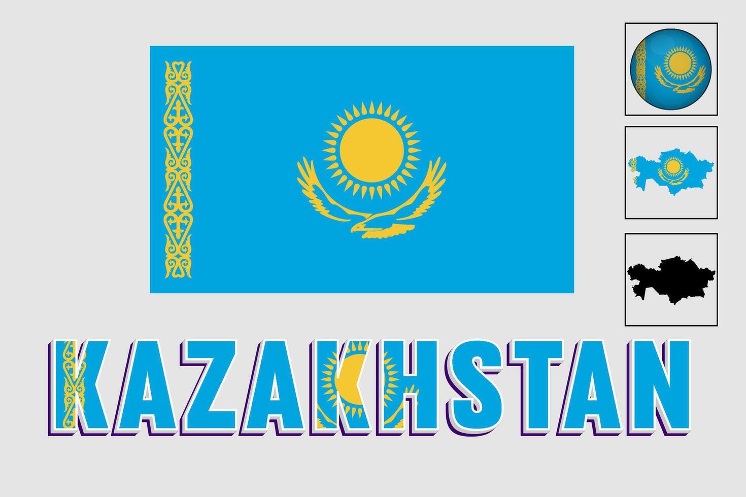 Kazakhstan map and flag in vector illustration