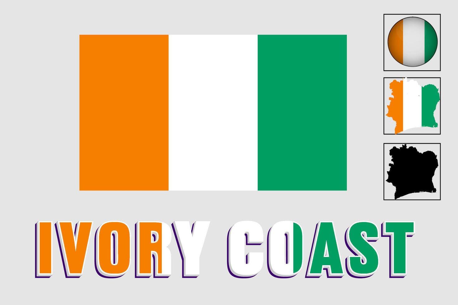 Ivory Coast map and flag in vector illustration