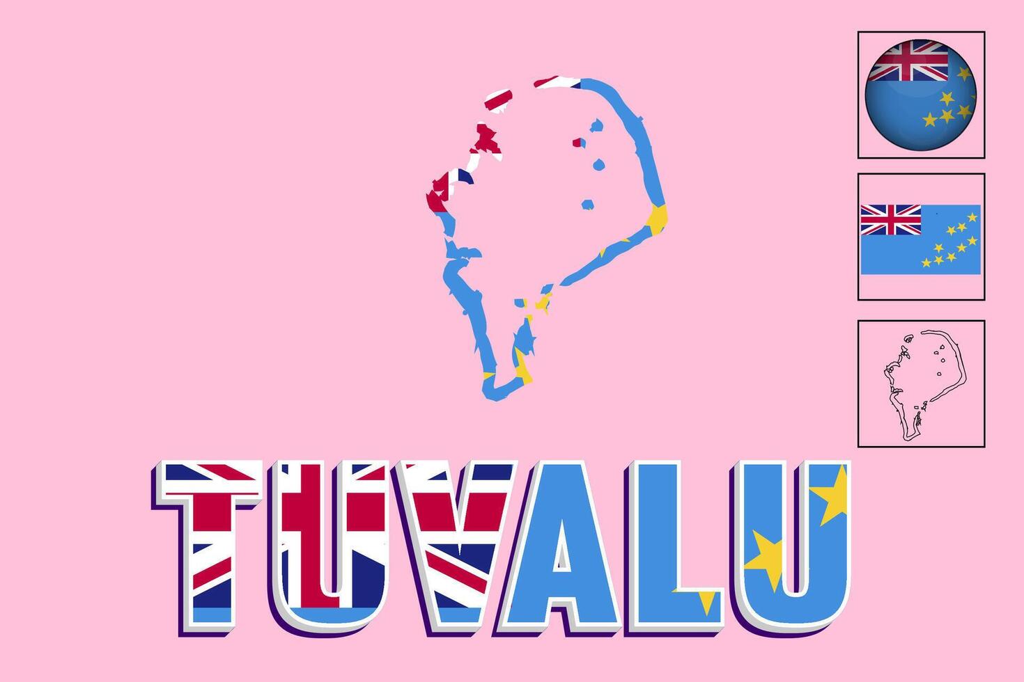 Vector illustrations of the Tuvalu flag and map