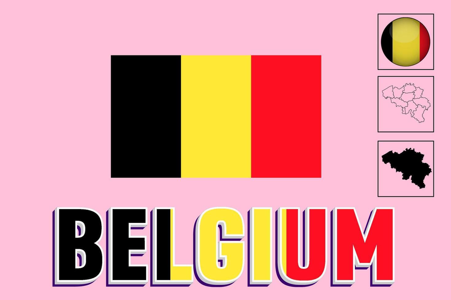 Belgium map and Belgium flag vector drawing