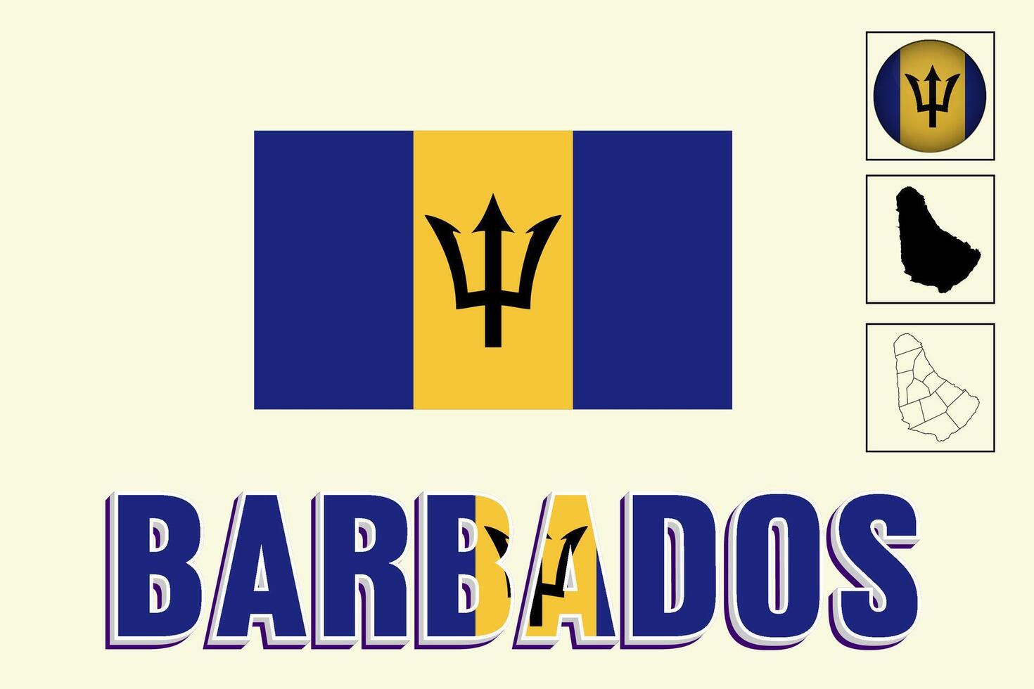 barbados map and barbados flag vector drawing