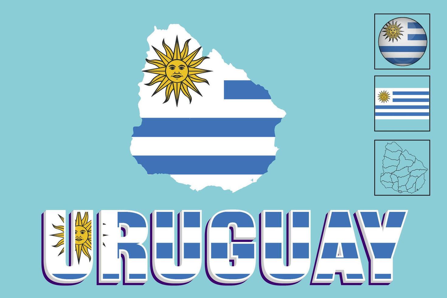 Uruguay map and Uruguay flag vector drawing