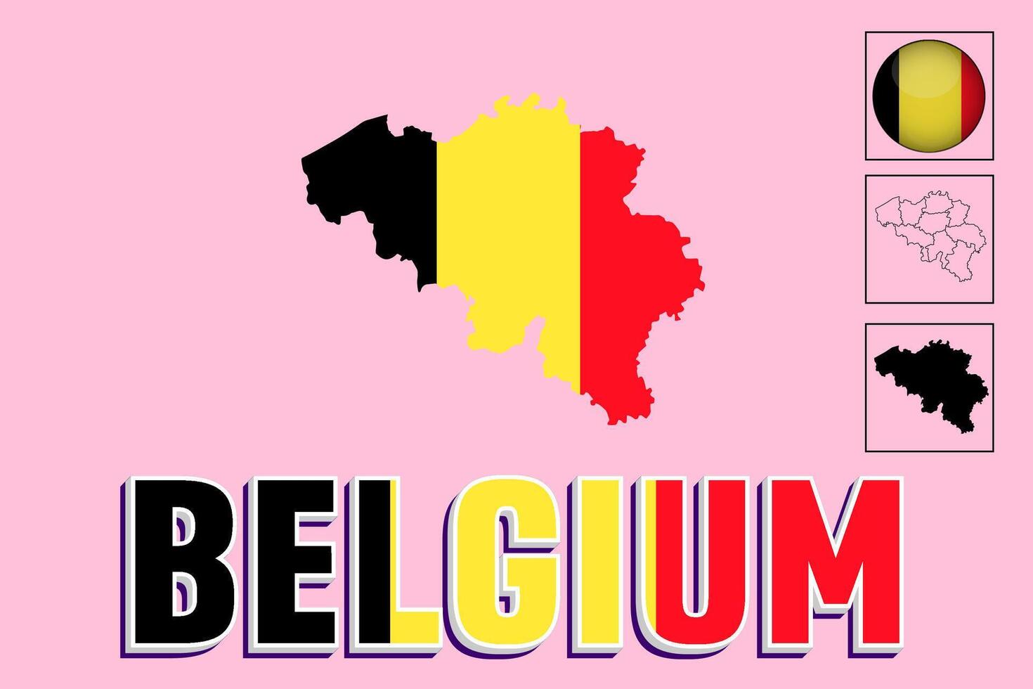 Belgium map and Belgium flag vector drawing