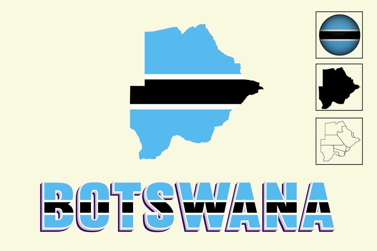 Botswana mapa y Botswana bandera vector dibujo