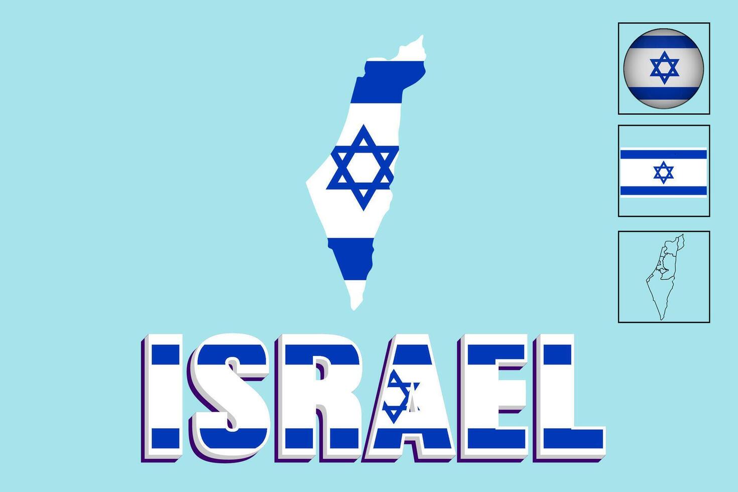 Map of Israel and vector illustration of the Israeli flag