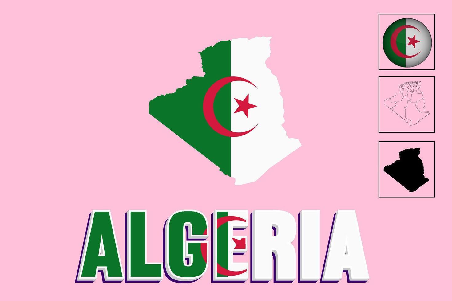 Algeria map and Algeria flag vector drawing