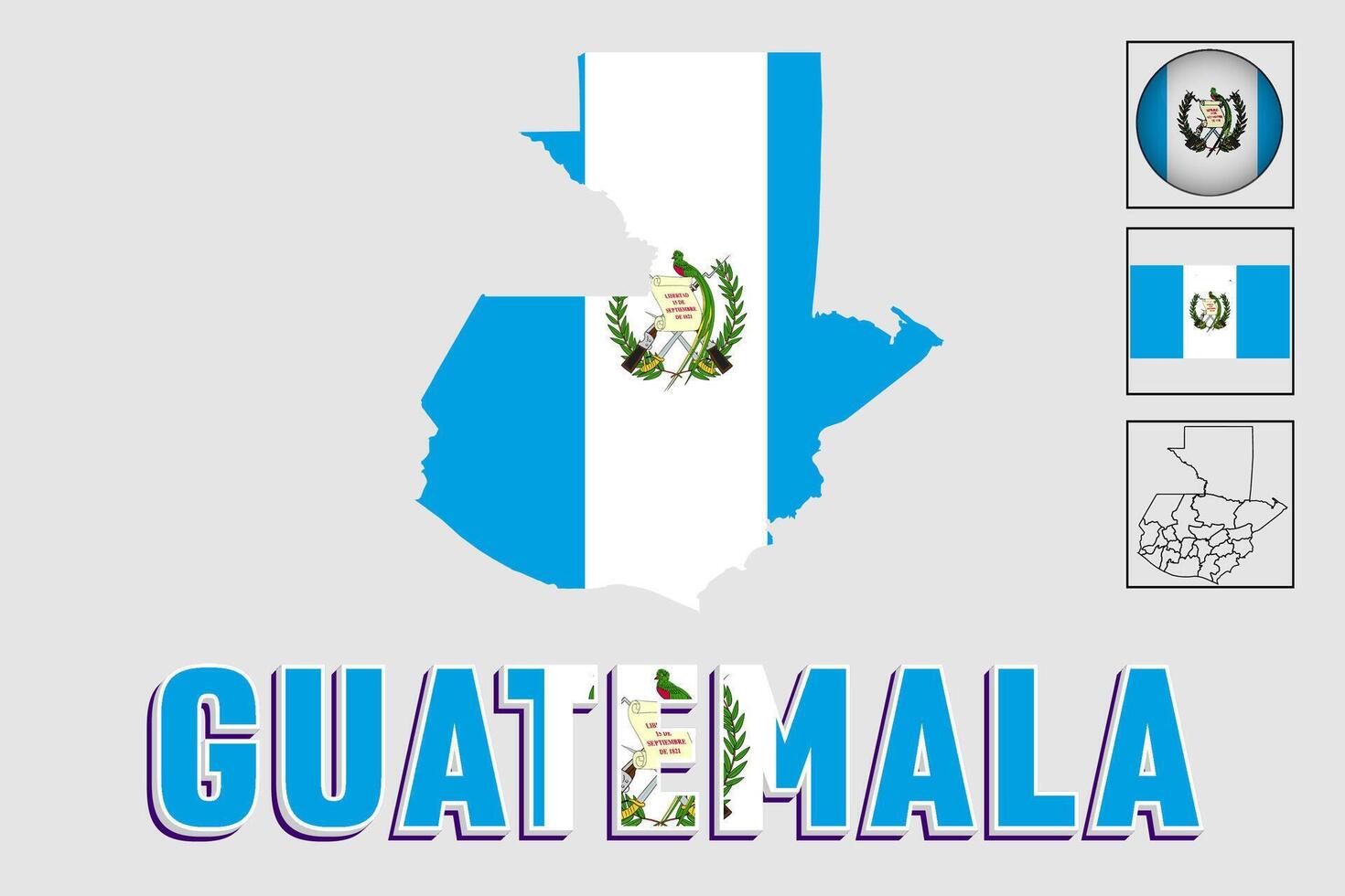 guatemala map flah icon set vector