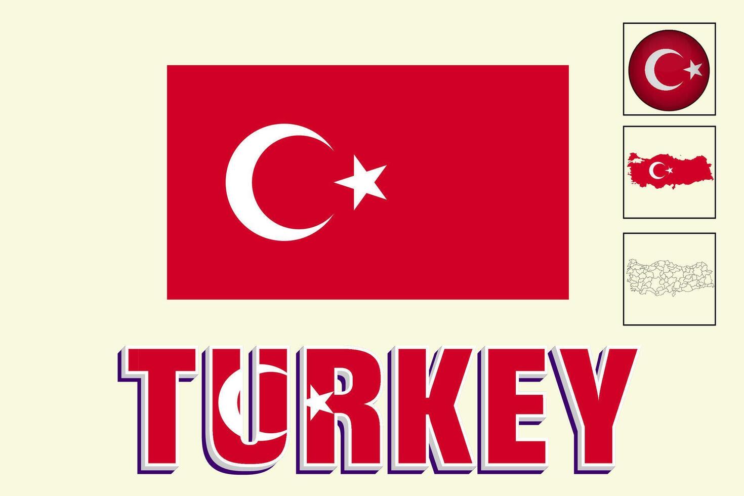 Turkey map and Turkey flag vector drawing