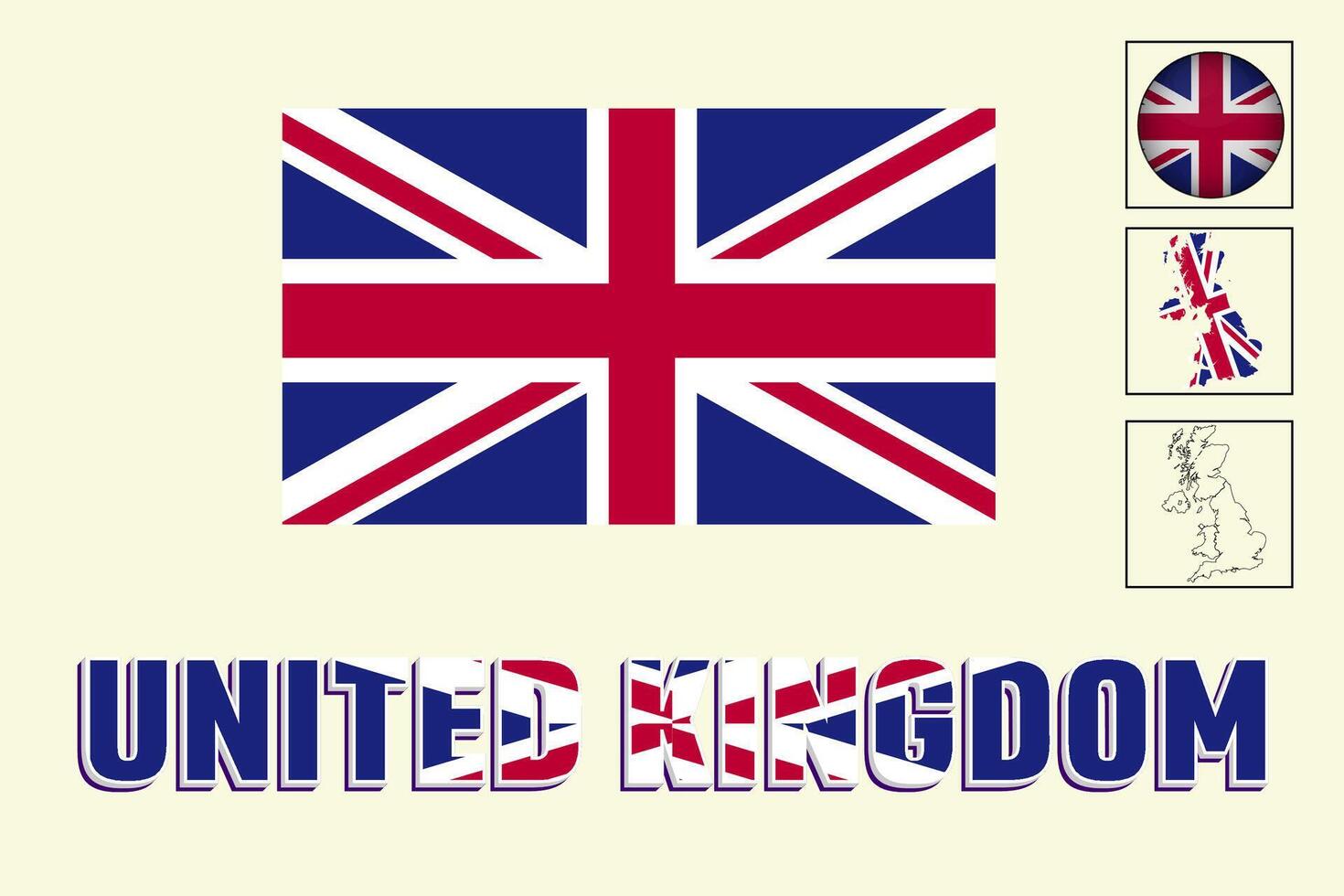 United Kingdom map and United Kingdom flag vector drawing