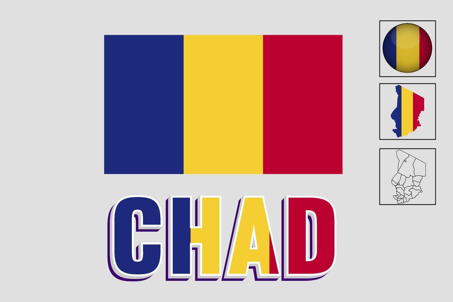 Chad map and Chad flag vector drawing