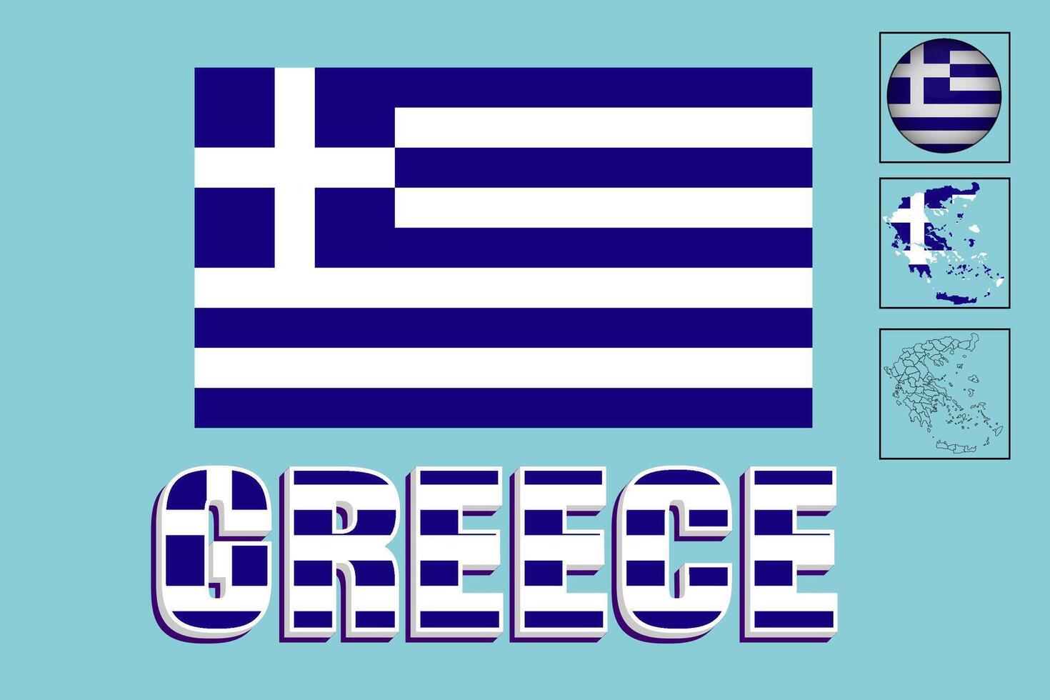 Greece flag vector drawing and map