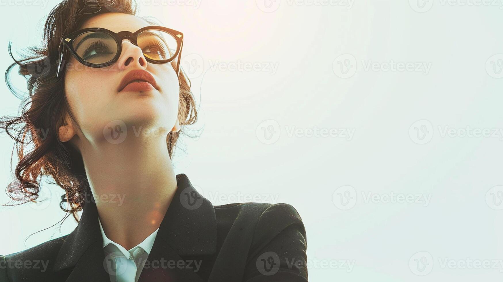 AI generated Smiling businesswoman wearing glasses in an office portrait. Business Woman Cool Looking Concept. on white background. photo