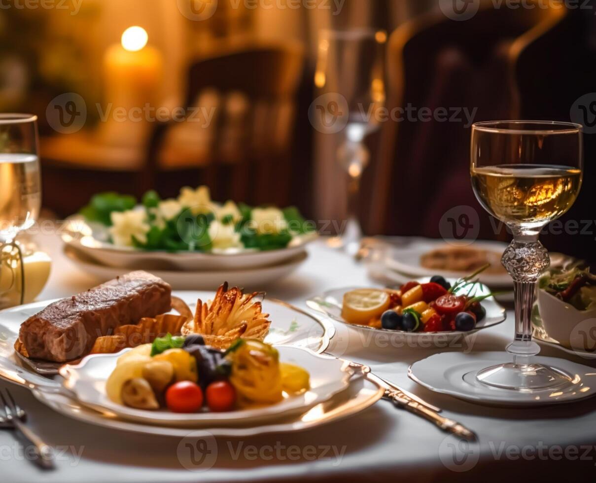 AI generated Luxury food service, appetisers and desserts served at a restaurant or formal dinner event in classic English style in the luxurious hotel or country estate, generative ai photo