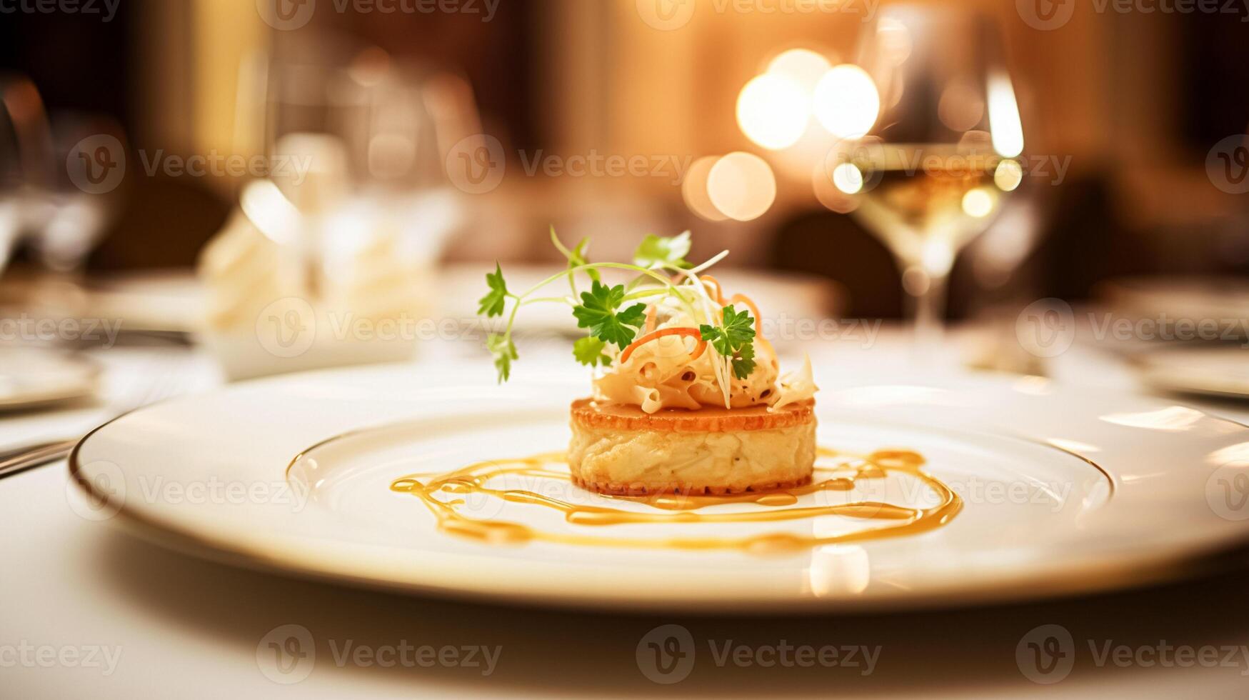 ai generado Exquisito principal curso comida a un lujo restaurante, Boda comida abastecimiento y Inglés cocina foto