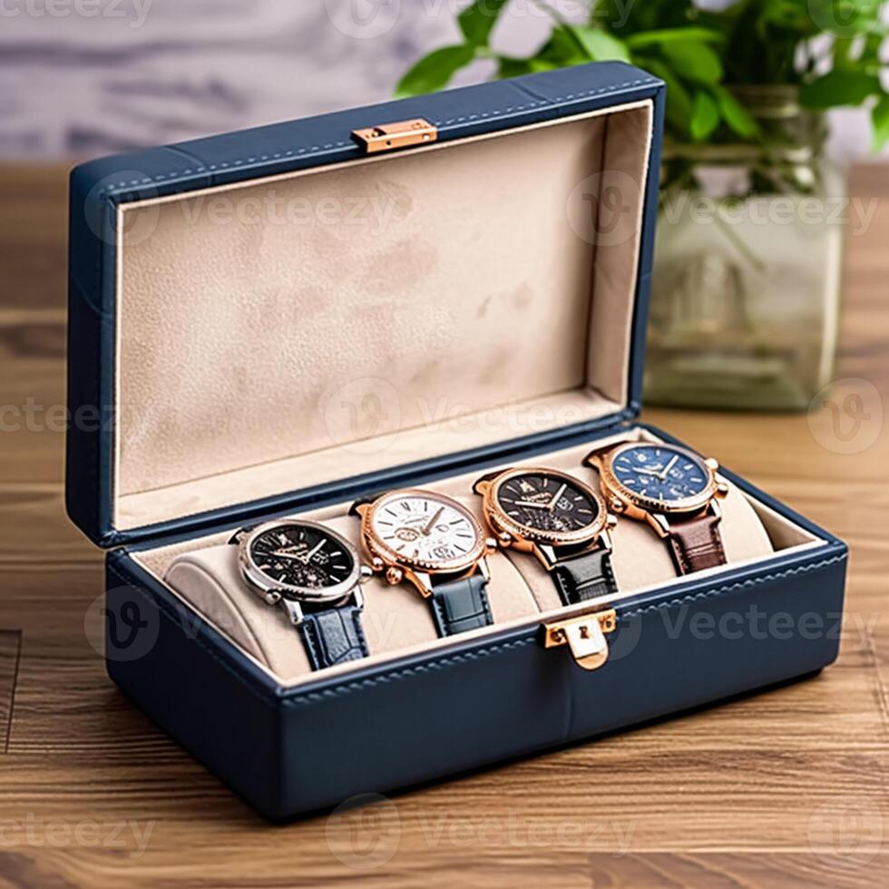 AI generated Luxury mens watch case box as a holiday gift for him, bespoke product design photo