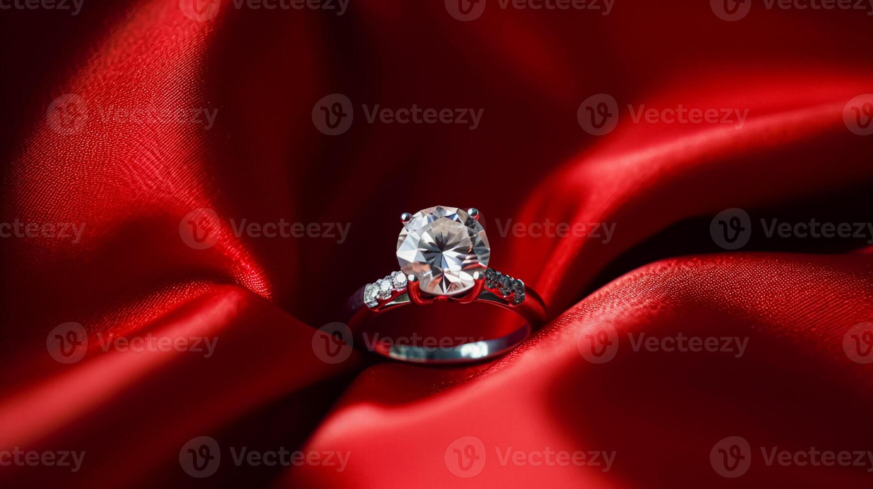 AI generated Jewellery, proposal and holiday gift, diamond engagement ring as symbol of love, romance and commitment photo