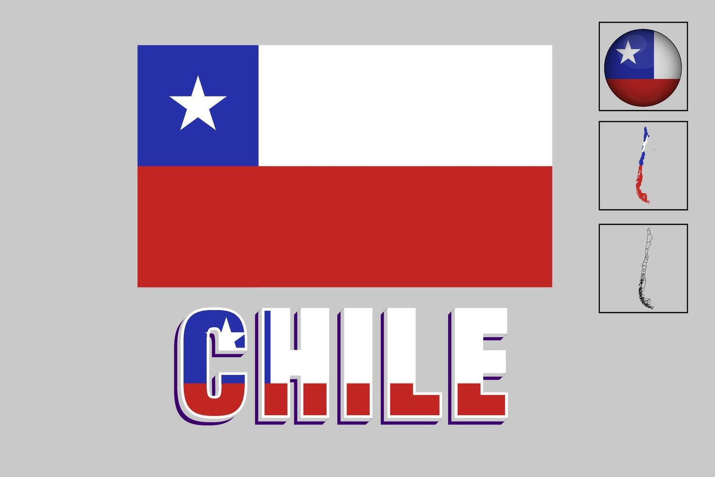 Vector illustrations of the Chile flag and map