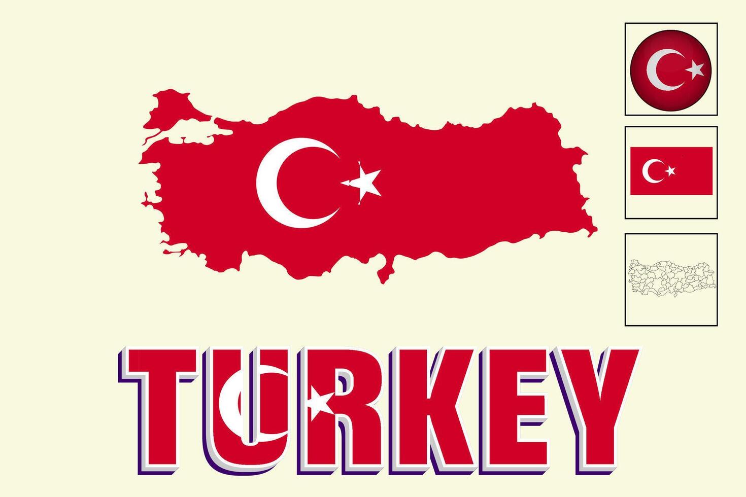 Turkey map and Turkey flag vector drawing