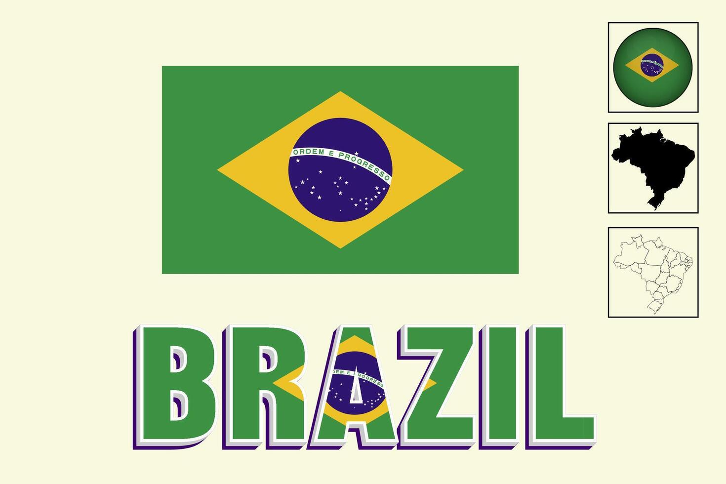 Brazil map and Brazil flag vector drawing