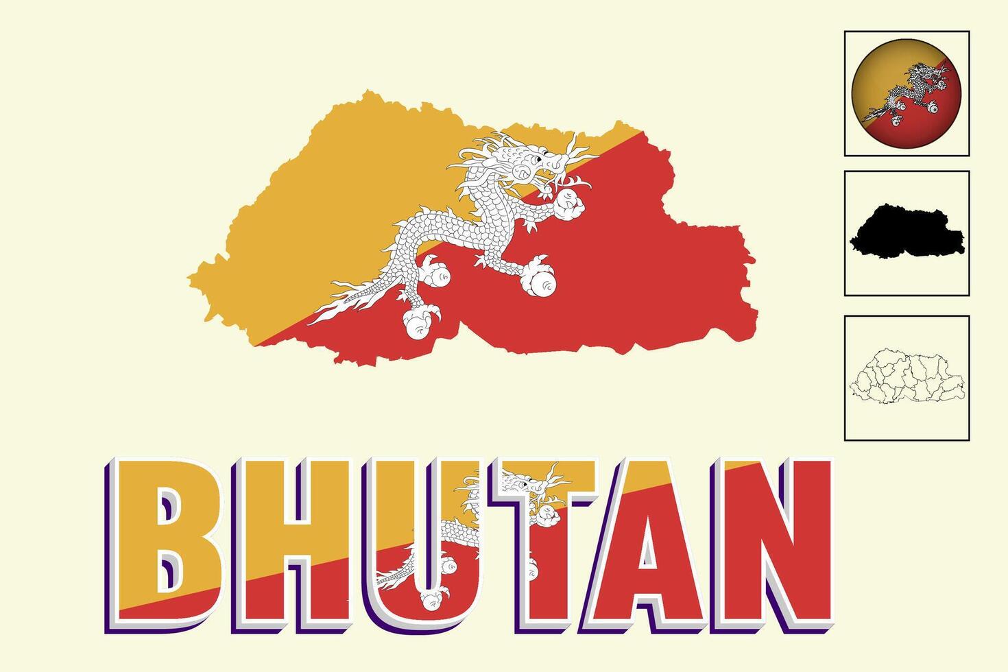 Bhutan map and Bhutan flag vector drawing