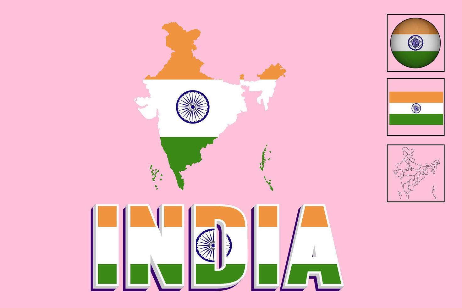 Indian map and Indian flag vector drawing