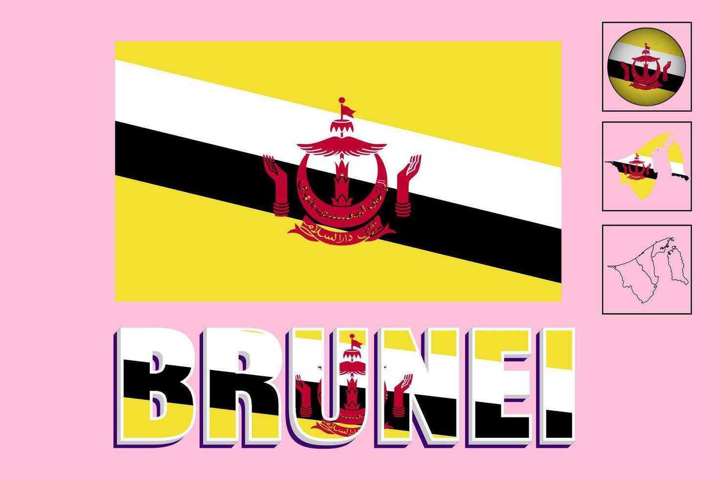 Brunei map and Brunei flag vector drawing