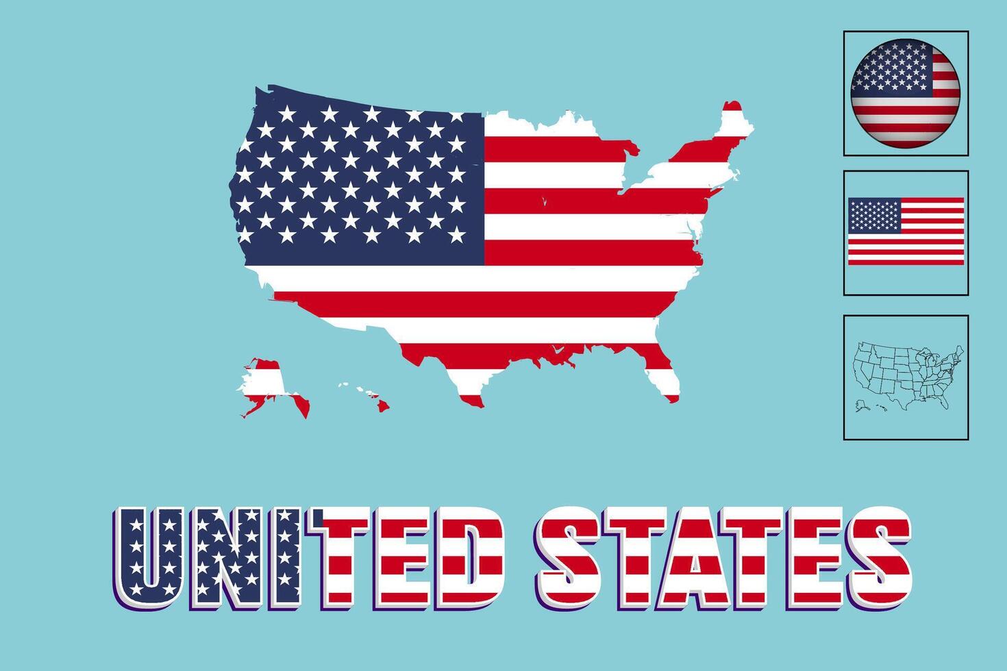 United States map and United States flag vector drawing