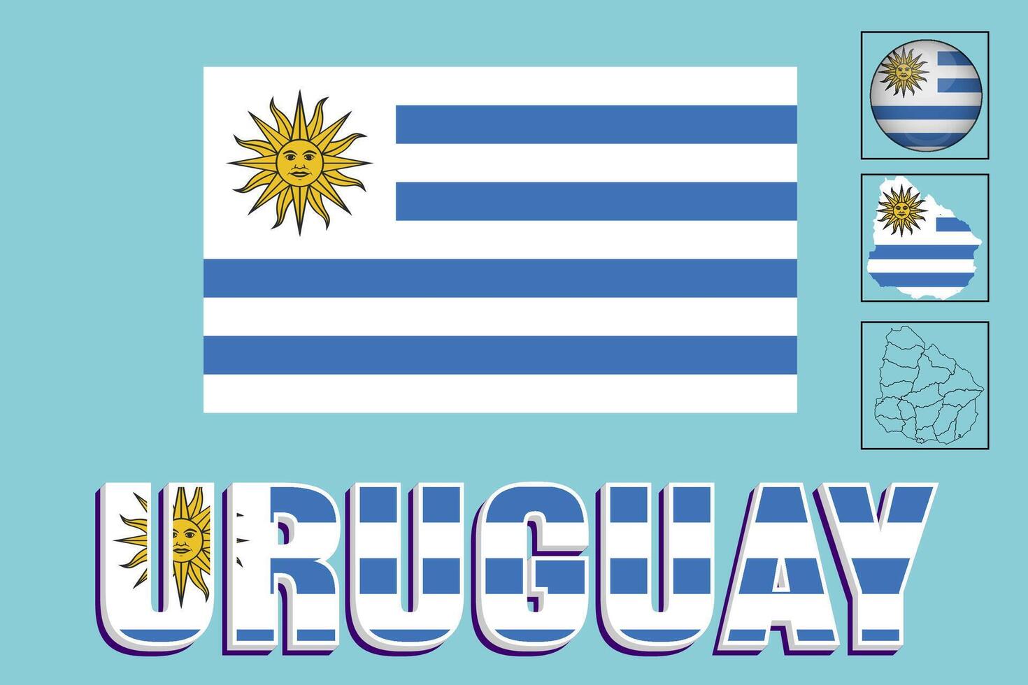 Uruguay map and Uruguay flag vector drawing