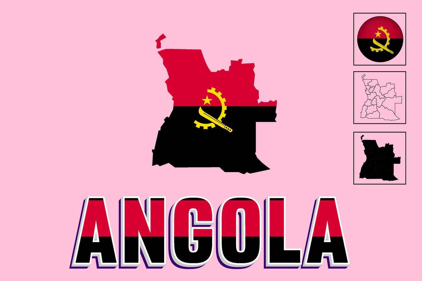 Angola map and Angola flag vector drawing