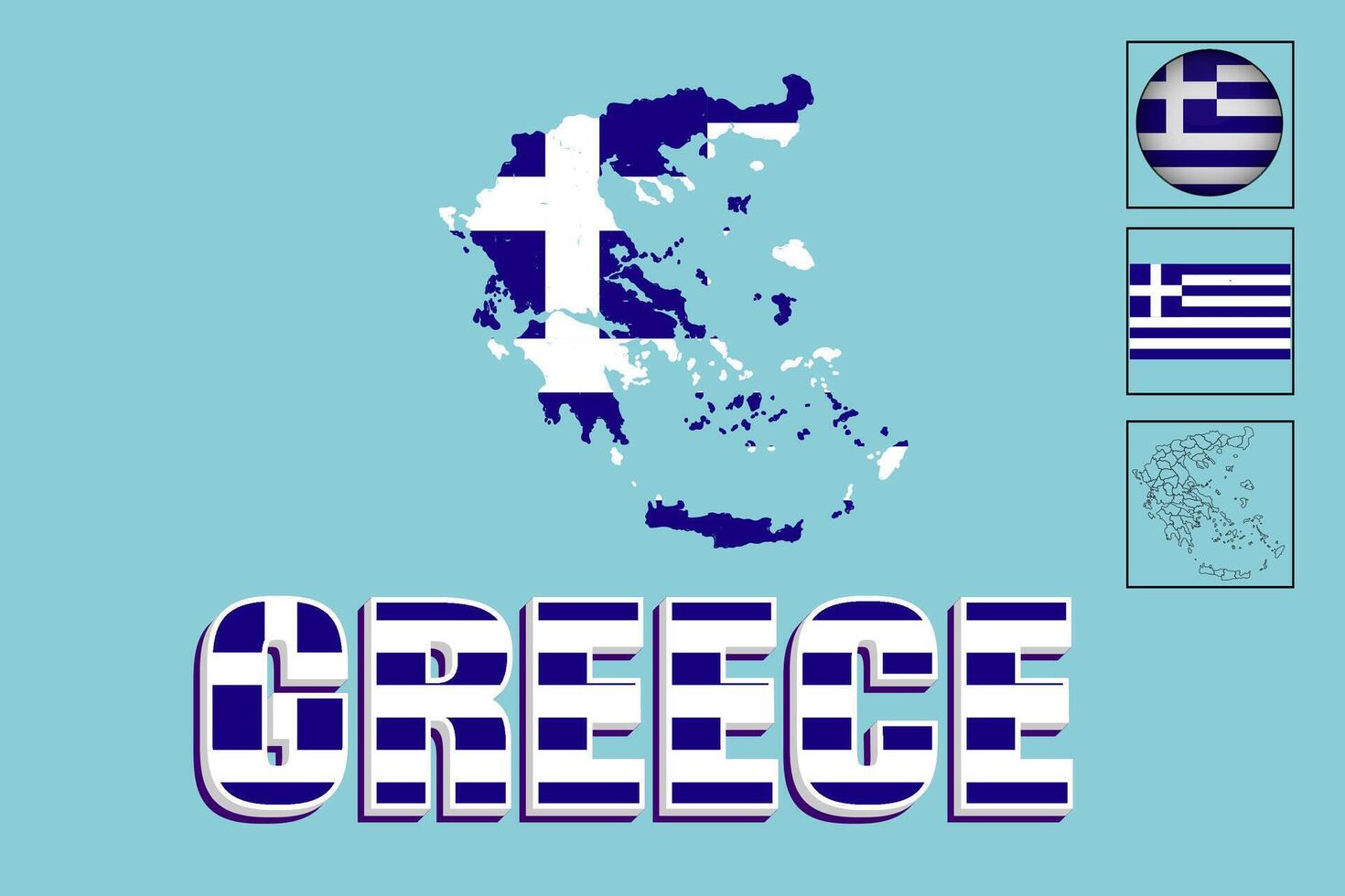 Greece flag vector drawing and map