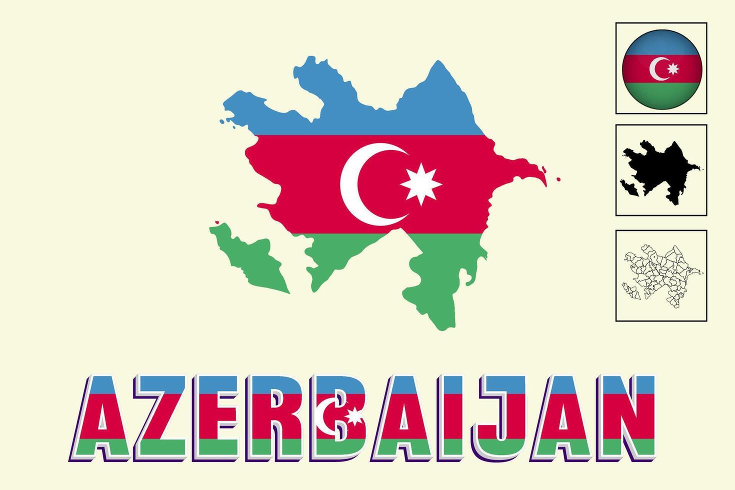 Azerbaijan map and Azerbaijan flag vector drawing