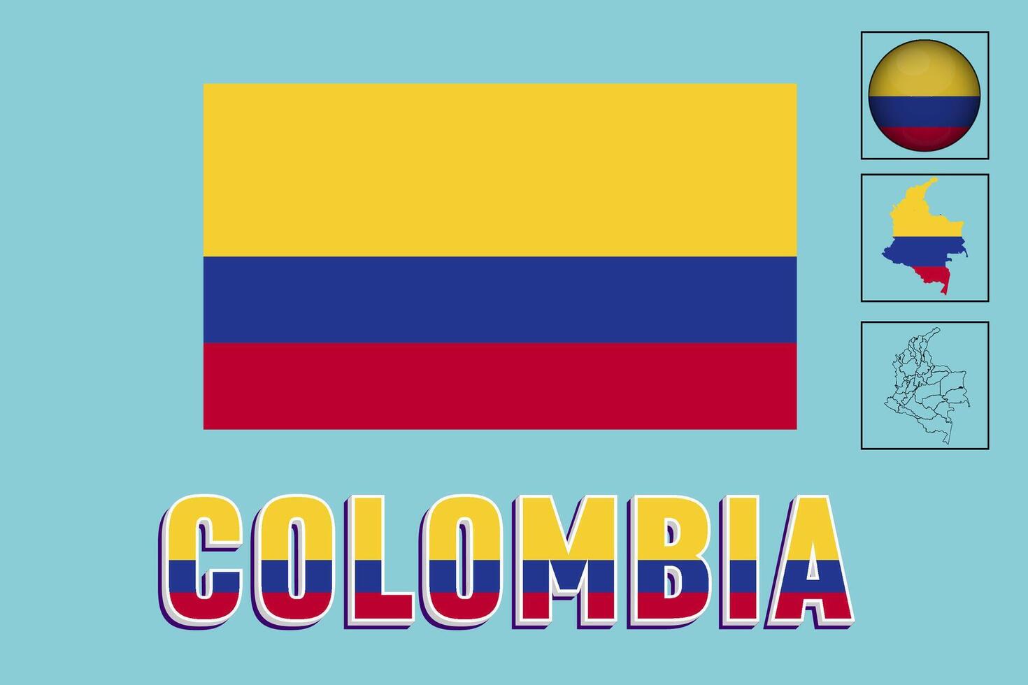 Colombia map and Colombia flag vector drawing