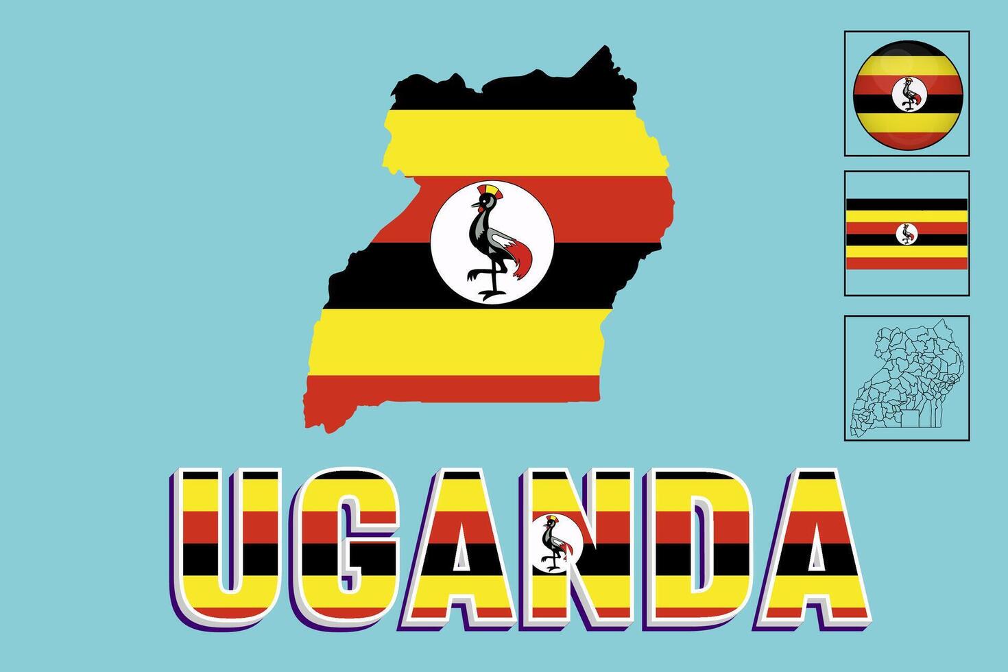 Vector illustrations of the Uganda flag and map